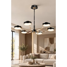 Modern Premium Led 6'lı Siyah Gold Sarkıt Avize Salon Oturma Odası Mutfak Yatak Odası Avizesi 54w