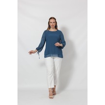 Moda Berray 3243 Kolu Taş Baskılı Şık Bluz İndigo 001