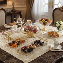 Mavidamla Döküm Ayaklı Yaldız Detaylı Cam Sunumluk 6 Parça