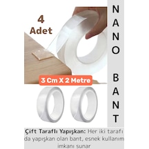 Ultra Güçlü Esnek Kesilebilir Kolay Kullanım Estetik Çift Taraflı Nano Şeffaf Bant 3 Cmx2 Metre 4 Ad