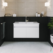 Banos Ld3 Ayaksız 2 Kapaklı Lavabolu Beyaz 85 Cm Banyo Dolabı Beyaz