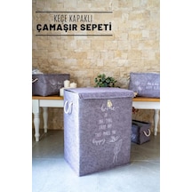Digithome Keçe Kapaklı Çamaşır Sepeti 55x41x30 Cm Gri - 103488 C1-1-152 Diğer