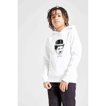 Tshirthane Charlie Chaplin Baskılı Unisex Çocuk Kapüşonlu Beyaz Sweatshirt (528916008)