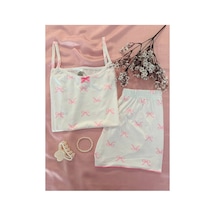 Mh Moony Homewears Pembe Fiyonk Pamuklu Yumuşacık Şortlu Pijama Takımı Ekru Pembe