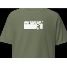 Wildstyle Unstoppable Durdurulamaz Bisiklet Motivasyon Baskılı Unisex Bisiklet Yaka Pamuklu Tişört Haki
