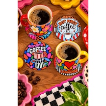 Coffee İs My Love Language, Kahve Temalı 4 Lü Bardak Altlığı Set 9 Cm, 3 Mm Ahşap Mdf, Dijital Baskı - 930741677 Diğer
