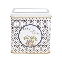 Forrest Grey Love Desenli Dikdörtgen Metal Saklama Kabı 8 x 12 x 12 CM 1 L Çok Renkli