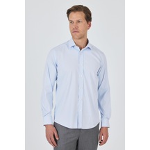 İmza Koyu Mavi Yarım İtalyan Yaka Cepsiz Gabardin Uzun Kol Slim Fit Esnek Gömlek 1004250235 Koyu Mavi