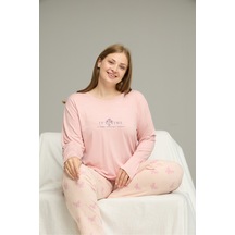 Siyah İnci Curve Büyük Beden Battal Boy Pamuklu Pijama Takım25240803 Pudra
