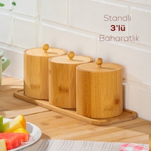 Porsima Pbt-604 Bambu Çok Amaçlı Standlı Saklama Kabı Organizer 4 Parça Baharat Seti Bambu