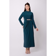 Violevin Er-cool Kadın Zincirli Krep Elbise 8046-27-zümrüt Yeşili
