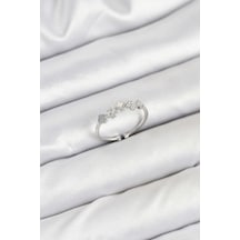 Pirinç Gümüş Renk Minimal Yonca Detaylı Kadın Yüzük Çok Renkli