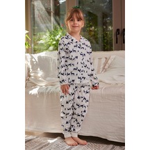 Zeyland Kız Çocuk Geyik Desenli Düğmeli Pijama Takımı-Skasar