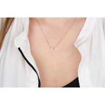 Glorria Gümüş 3 Boyutlu Minimalist B Harfi Kolye Sarı