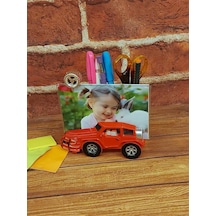 10x15 cm Cam Kırmızı Jeep Çocuk Fotoğraf Çerçevesi ve Kalemlik