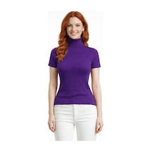 Neden Tekstil Boğazlı Yarasa Kollu Fitilli Crop Bluz - Mor