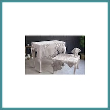 Trendexa Salon Takımı 5 Parça Keten Dantelli Masa Örtüsü Runner Seti Çeyizlik Flowers Model No 9964 Kapiçino Mac