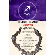 Gümüştel El Sanatları Sertifikalı Burç Taşı Yay Burcu Hematit Taşı Bileklik Gri