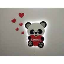 Canım Hediyelik Ahşap Işıklı Kalpli Panda Gece Lambası Ledli Dekoratif Aydınlatma
