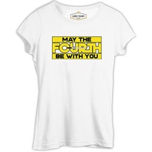 May The Fourth Be With You With Lightsaber Beyaz Kadın Tshirt 001