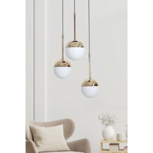 Nova 3 Lü Krom-siyah Metal Gövde Beyaz Camlı Tasarım Lüx Sarkıt Avize - Gold - Beyaz Füme - Krom