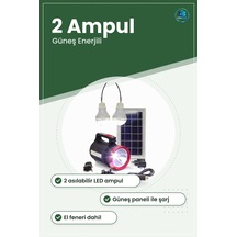 Güneş Enerji Sistemi Ev Işık Paneli 2 Ampullü El Feneri Şarjlı Ta