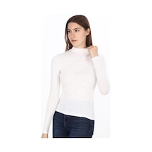 Kadın Modal Dik Yaka Slim Fit Tişört-beyaz Beyaz