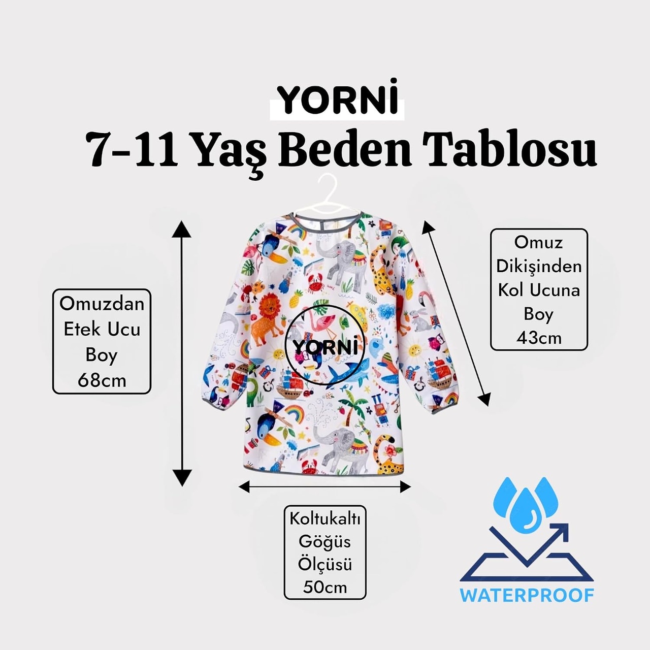 Jungle Çocuk Aktivite Önlüğü Uzun Kollu Sıvı Geçirmez 7-10 Yaş
