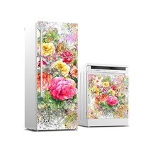 Buzdolabı Ve Bulaşık Makinası Beyaz Eşya Sticker Kaplama Bahçede Çiçekler