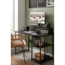 Vienna 2 Raflı Metal Ayak Çalışma Masası Laptop Masası Bilgisayar Masası 60x120cm Siyah- Siyah Siyah