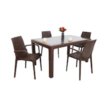 Mandella Elit Rattan 90x150 4 Kişilik Nirvana Koltuk Camlı Masa Takımı Kahverengi Diğer