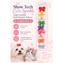 Show Tech Cutie Sparkle Taşlı Lastikli Kedi Köpek Tokası 8 Adetli Paket