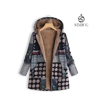 Kadın Pamuk Ve Keten Kareli Baskı Peluş Astarlı Kapşonlu Fermuarlı Siyah