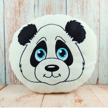 Mavi Gözlü Panda Yuvarlak Nakışlı Yastık Hediye