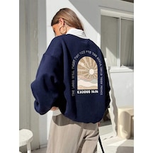 Exodus 14:14 Kışlık Kalın Sweatshirt - Lacivert Baskılı Oversize Kalın Kışlık Bisiklet Yaka Lacivert