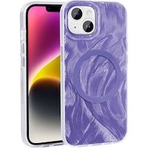 Apple Uyumlu iPhone 15 Plus İle Kılıf Magsafe Şarj Özellikli Fırça Boya Desenli Kapak