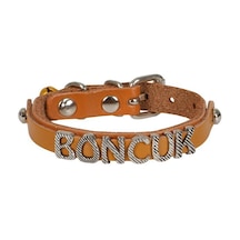 Cattie İsimlikli Deri Kedi Boyun Tasması S 1x18-22CM Camel