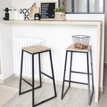 Pal Metal Piramit Metal Ayaklı Doğal Ahşap Bar Taburesi Siyah