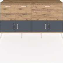 Arges Konsol Tek Raflı 6 Çekmeceli 4 Kapaklı 176x30x99 Çam-antrasit/çam Antrasıt/atlas Çam - Atlas Çam