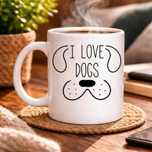 Köpek Severlere Özel I Love Dogs Kupa Model 182 Sevimli Köpek Tasarımlı Porselen Kahve Kupası Hediyelik Kupa Diğer