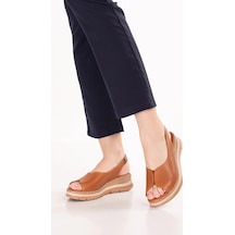 Hakiki Deri Kadın Rahat Günlük Sandalet Elnr.564 Taba