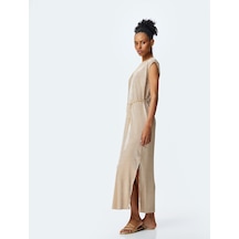 Koton Kemer Detaylı Yuvarlak Yaka Kolsuz Piliseli Uzun Elbise Altın 5sak80009uk Altın Rengi Altın