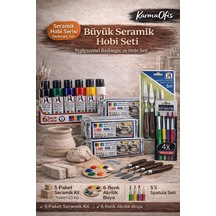 Seramik Hobi Başlangıç Seti 5x500gr Kil + 6 Renk Akrilik Boya + Spatula + 4'lü Fırça