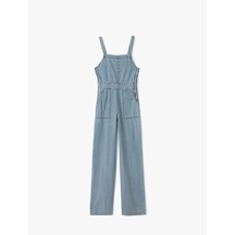 Koton Kare Yaka Cepli Dikiş Detaylı Kolsuz Denim Tulum Açık İndigo 5sal40151md Açık İndigo