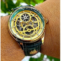 Raymond Yeşil İskelet Otomatik Erkek Kol Saati Altın