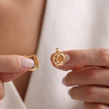 Sembol Gold El İşlemeli Round Motifli Altın Telkari Küpe