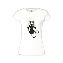Kedi - Scratch Beyaz Kadın Tshirt 001