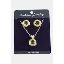 Kare - 384 - Zirkon Taşlı Set - Glblseme - Kolye-gümüş Rengi Çok renkli