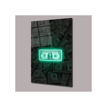 Neon Işıklı Dolar Cam Tablo Pct0817 Modern Dekorasyon Temalı Dekoratif Duvar Tablosu, Salon, Ev Ve Ofis Dekoru,