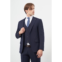 İmza Lacivert Mono Yaka Yelekli 6 Drop Slim Fit Dar Kesim Basic Takim Elbise 1001245386 Lacivert